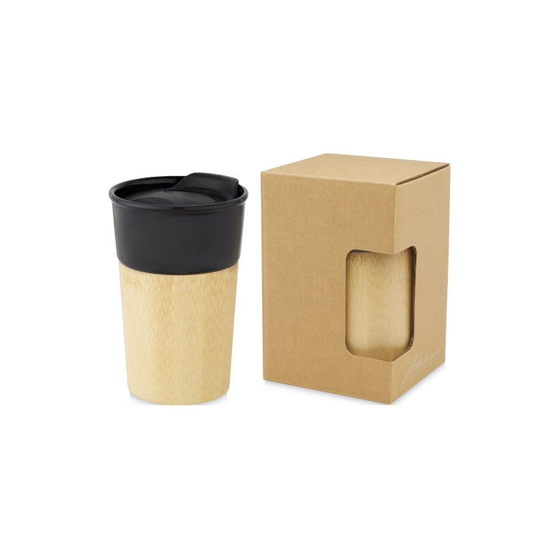 Taza de porcelana de 320 ml con pared exterior de bambu Pereira