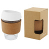 Vaso de vidrio borosilicato de 360 ml con agarre de corcho y tapa de silicona Lidan