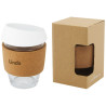 Vaso de vidrio borosilicato de 360 ml con agarre de corcho y tapa de silicona Lidan