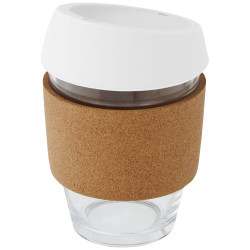Vaso de vidrio borosilicato de 360 ml con agarre de corcho y tapa de silicona Lidan