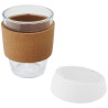 Vaso de vidrio borosilicato de 360 ml con agarre de corcho y tapa de silicona Lidan