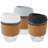 Vaso de vidrio borosilicato de 360 ml con agarre de corcho y tapa de silicona Lidan