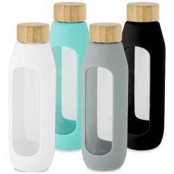 Botella de vidrio borosilicato con agarre de silicona de 600 ml Tidan