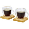 Dos tazas de vidrio de doble pared de 100 ml con posavasos de bambu Manti