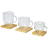 Dos tazas de vidrio de doble pared de 100 ml con posavasos de bambu Manti