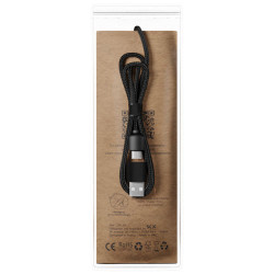 Cable de carga 5 en 1 de PET reciclado con logo retroiluminado y estuche redondo de madera SCXdesign C37