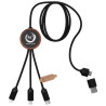 Cable de carga 5 en 1 de PET reciclado con logo retroiluminado y estuche redondo de madera SCXdesign C37