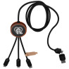 Cable de carga 5 en 1 de PET reciclado con logo retroiluminado y estuche redondo de madera SCXdesign C37