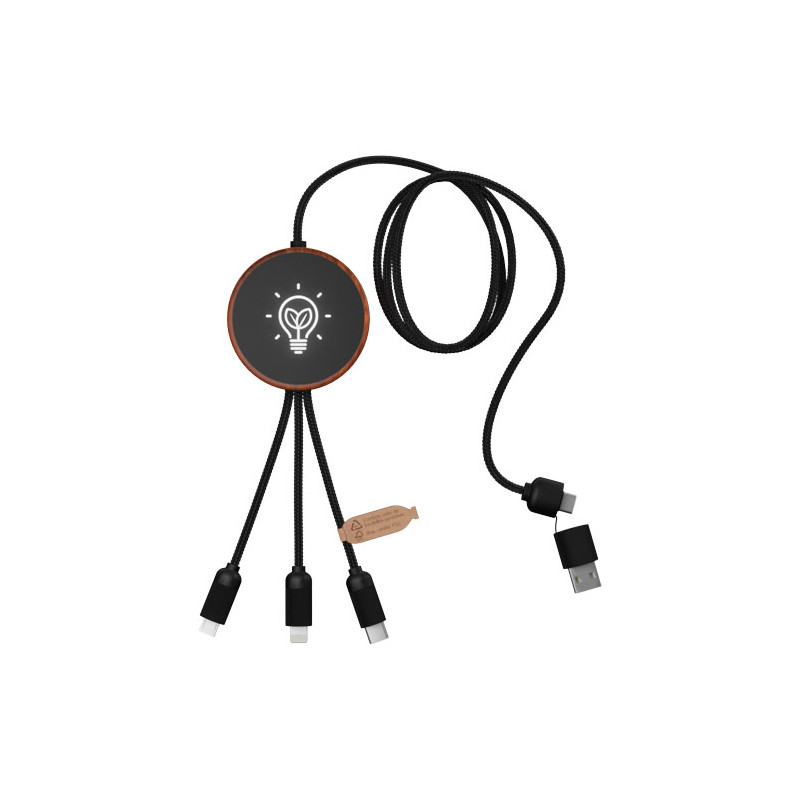 Cable de carga 5 en 1 de PET reciclado con logo retroiluminado y base de carga de 10 W SCXdesign C40