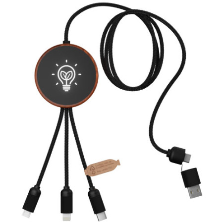 Cable de carga 5 en 1 de PET reciclado con logo retroiluminado y base de carga de 10 W SCXdesign C40