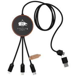 Cable de carga 5 en 1 de PET reciclado con logo retroiluminado y base de carga de 10 W SCXdesign C40