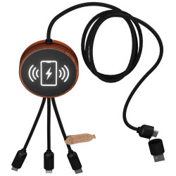 Cable de carga 5 en 1 de PET reciclado con logo retroiluminado y base de carga de 10 W SCXdesign C40