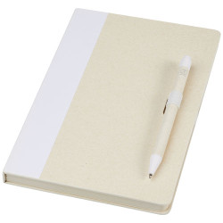 Set de libreta de referencia de tamano A5 y boligrafo fabricados con cartones de leche reciclados Dairy Dream