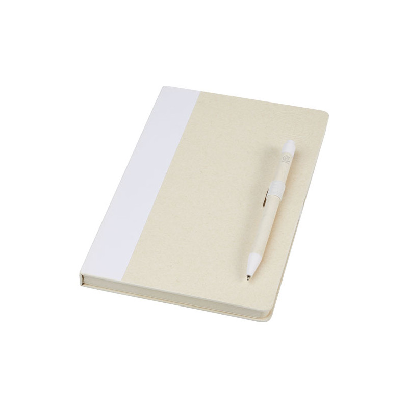 Set de libreta de referencia de tamano A5 y boligrafo fabricados con cartones de leche reciclados Dairy Dream