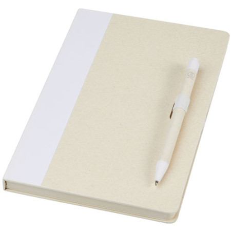 Set de libreta de referencia de tamano A5 y boligrafo fabricados con cartones de leche reciclados Dairy Dream