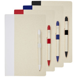 Set de libreta de referencia de tamano A5 y boligrafo fabricados con cartones de leche reciclados Dairy Dream