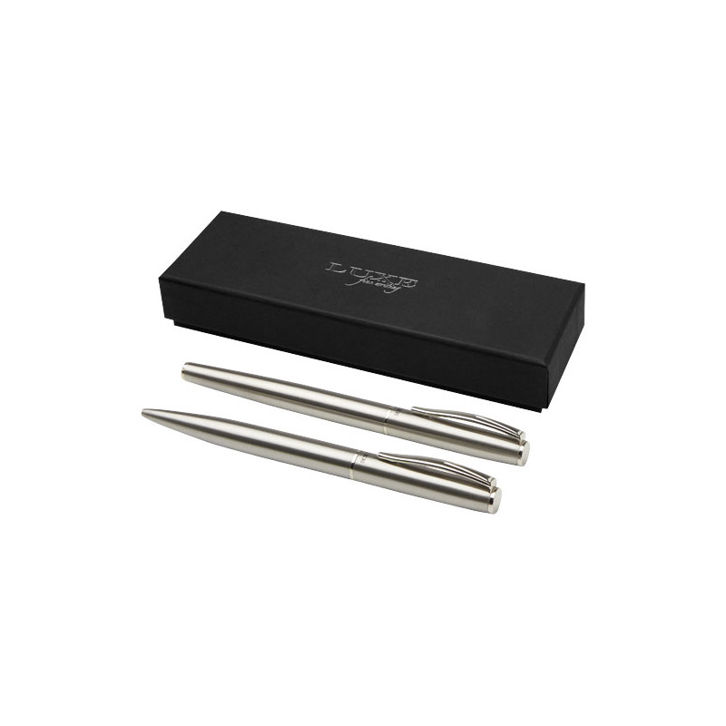 Set de boligrafo y rollerball de acero inoxidable reciclado Didimis tinta negra