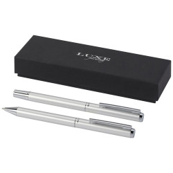 Set de regalo de boligrafo y rollerball de aluminio reciclado Lucetto tinta negra