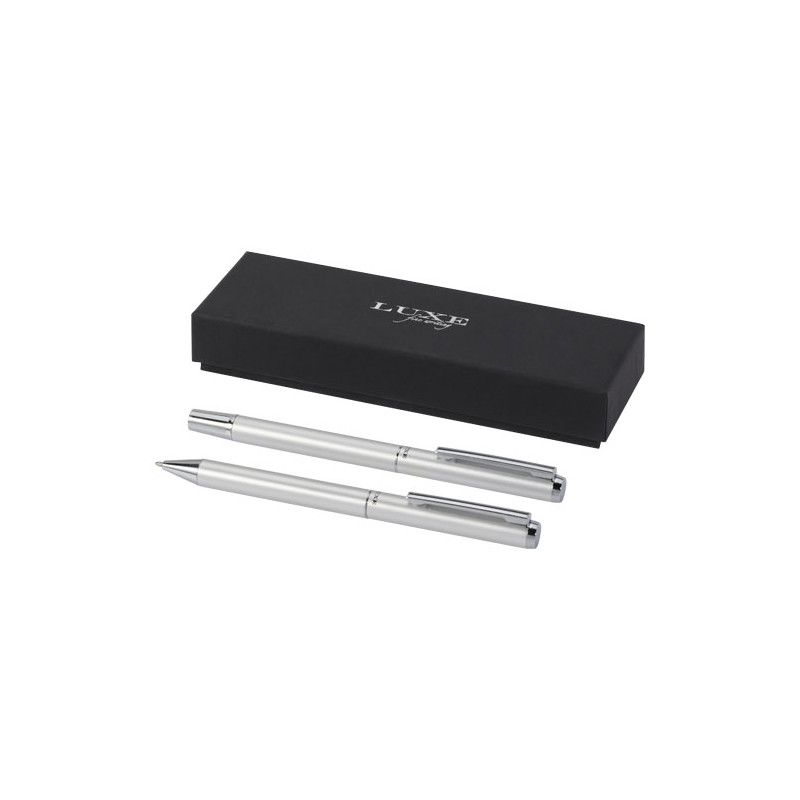 Set de regalo de boligrafo y rollerball de aluminio reciclado Lucetto tinta negra