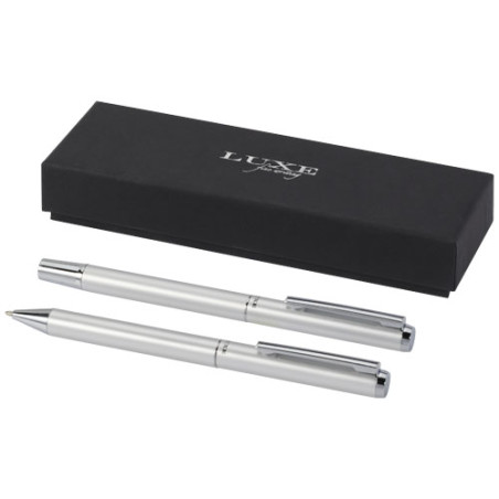 Set de regalo de boligrafo y rollerball de aluminio reciclado Lucetto tinta negra
