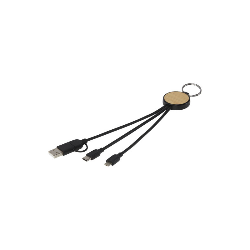 Cable de carga 6 en 1 de plastico reciclado bambu con llavero Tecta
