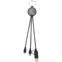 Cable de carga 6 en 1 de plastico reciclado bambu con llavero Tecta
