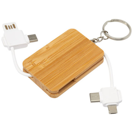 Llavero de bambu con cable de carga retractil 6 en 1 Reel