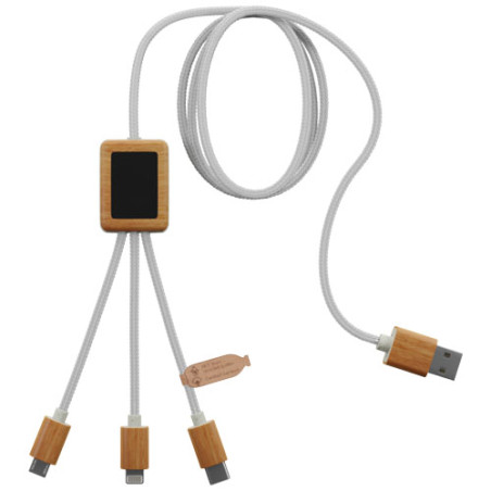 Cable de carga 3 en 1 de PET reciclado con logotipo retroiluminado y estuche cuadrado de bambu SCXdesign C39