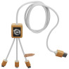 Cable de carga 3 en 1 de PET reciclado con logotipo retroiluminado y estuche cuadrado de bambu SCXdesign C39