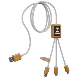 Cable de carga 3 en 1 de PET reciclado con logotipo retroiluminado y estuche cuadrado de bambu SCXdesign C39