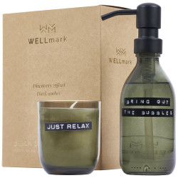 Dispensador de jabon de manos de 200 ml y juego de velas aromaticas de 150 g con fragancia de ambar oscuro Wellmark Discovery