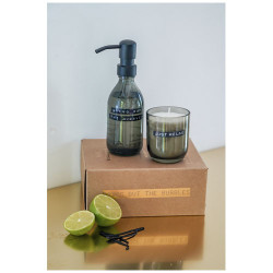 Dispensador de jabon de manos de 200 ml y juego de velas aromaticas de 150 g con fragancia de ambar oscuro Wellmark Discovery