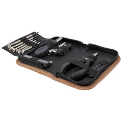 Set de herramientas de plastico reciclado con certificacion RCS de 24 piezas con funda de corcho Spike