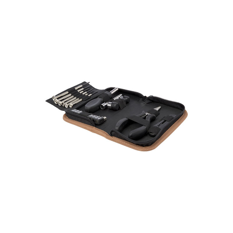 Set de herramientas de plastico reciclado con certificacion RCS de 24 piezas con funda de corcho Spike