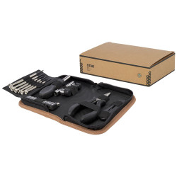 Set de herramientas de plastico reciclado con certificacion RCS de 24 piezas con funda de corcho Spike