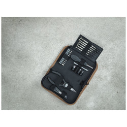 Set de herramientas de plastico reciclado con certificacion RCS de 24 piezas con funda de corcho Spike