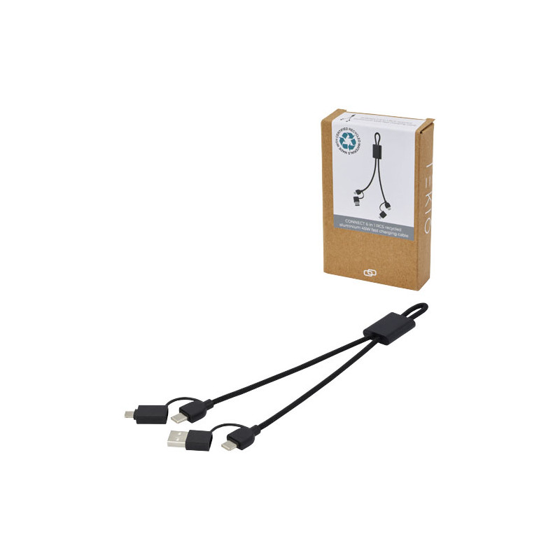 Cable de carga rapida y transmision de datos 6 en 1 de 45 W en aluminio reciclado con certificacion RCS Connect