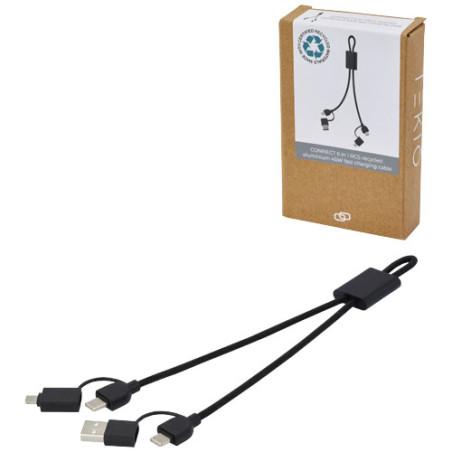 Cable de carga rapida y transmision de datos 6 en 1 de 45 W en aluminio reciclado con certificacion RCS Connect